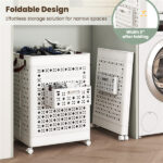 20 Gallon Foldable Laundry Hamper with Mini Hanging Basket, PP Hollow Design with Wheels - Image 5