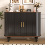 39" Fluted Liquor & Coffee Bar Cabinet with 6 Wine Racks and 3 Glass Holders, Mid-Century Modern Bar Cabinet with A Large Storage Drawer ,4 Hidden Storage Space on the Side , Black - Image 19