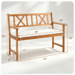 2 Person Acacia Wood Outdoor Loveseat Bench with Removable White Sponge Cushion, Heavy Duty Patio Garden Bench X-Shaped Backrest Armchair Slatted Seat for Backyard Porch Natural Wood Finish - Image 11