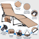 Outdoor Folding Adjustable Tanning Chair with Face Hole, Beige - Image 4