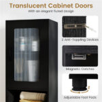 67" Tall Slim Bathroom Storage Cabinet with Fluted Doors, Adjustable Shelf Freestanding Narrow Organizer - Black - Image 10