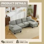 U-Shaped Convertible Sectional Sofa with 2 Short Chaise Lounges, 4-Seater Modular Chenille Fabric Couch with Plastic Legs, 111.4" L x 48.4" D x 33.1" H Indoor Living Room Combination Sofa, Grey Blue - Image 5
