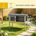 Gray Indoor/Outdoor Elevated Rabbit Hutch – Wooden Bunny Cage with Hinged Asphalt Roof & Removable Cleaning Tray - Image 6