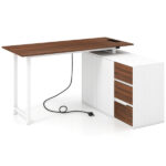 Reversible L-Shaped Desk with Built-in Charging Station, Home Office Desk with Drawers & File Cabinet - White - Image 8