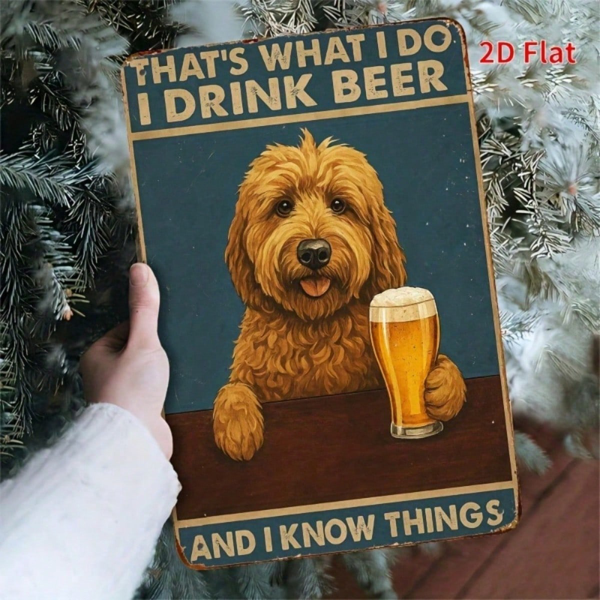 CIFbuy Retro Chic 2D Flat Iron Wall Art, Funny Poodle Drinking Beer Sign, That's What I Do I Know Things Quote, 8x12 Inch Decor TikTok, TikTok, s What I Do I Know Things Quote Self-pickup Logiopics