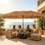 15x9ft Double-Sided Tiki Patio Umbrella with Heavy Duty Weighted Base , 12 Metal Ribs Hawaiian PE Thatch Outdoor Market Umbrella Water Resistant Polyester Canopy for Poolside Tiki Bar Backyard - Image 7