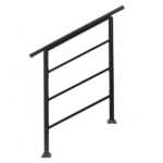 [Same Code 66442124 66442124]Handrails for Outdoor Steps, Wrought Iron Handrail Fits 1 or 3 Steps, Transitional Handrail with Installation Kit, Black