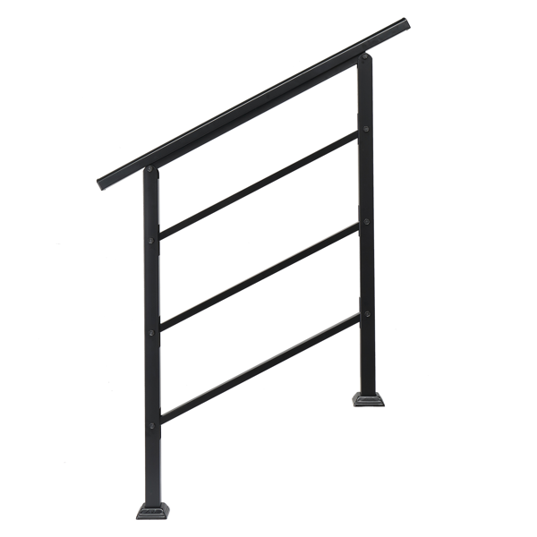 [Same Code 66442124 66442124]Handrails for Outdoor Steps, Wrought Iron Handrail Fits 1 or 3 Steps, Transitional Handrail with Installation Kit, Black