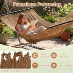 2-Person Polyester Caribbean Hammock with Hardwood Spreader Bars, 600lbs Weight Capacity Double Hammock for Patio Garden-Khaki - Image 3