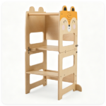 3-in-1 Convertible Toddler Learning Tower Step Stool with Chalkboard, Poplar Wood Flip Design Weaning Table Stool Set Anti-Tip Safety Guardrail 110 LBS Load for Kids 18+ Months Fox Pattern - Image 10