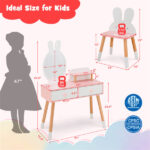 2-in-1 Kids Vanity Table Set with Detachable Mirror, White Dressing Table with Storage Shelf & Drawers for Girls - Image 6