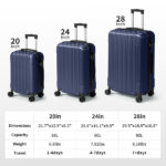 ABS Trolley Case 20in 24in 28in 3PCS Suitcase Set Vertical Striped Frosted Case Suitcase Navy Blue - Image 19