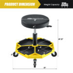 Yellow Heavy-Duty Adjustable Height Rolling Stool With Tool Tray Storage 330 LBS Capacity - Image 5