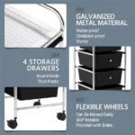 Rolling Trolley Storage Cart Bin with 4 Plastic Drawers on Wheels, Black - Image 3