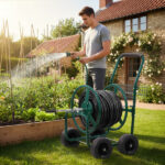 Hose Reel Cart, Hold Up to 250 ft Hose, Garden Water Hose Carts Mobile Tools with 4 Wheels, Heavy Duty Powder-coated Steel Outdoor Planting with Storage Basket, for Garden Yard Lawn - Image 9