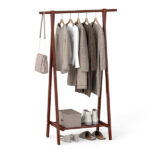 Solid Rubber Wood Folding Coat Rack, A-Frame Standing Clothes Rack with Bottom Storage Shelf - Image 5