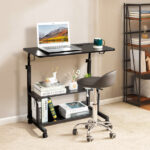 Black Wood Grain P2 15MM Particle Board with Melamine Coating Adjustable Computer Desk with 3 USB + 2 AC Outlets - Image 13
