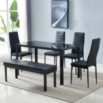 4pcs Elegant Assembled Stripping Texture High Backrest Dining Chairs Black Replace encoding 13028198-18410366 - Image 118