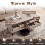 36.5" Rustic Coffee Table with Drawer & Open Shelves, Engineered Wood Center Table for Living Room Natural - Image 8