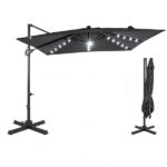 10x10 Ft Gray Solar LED Cantilever Patio Umbrella 360° Rotation Offset Hanging Umbrella with Lights - Image 3