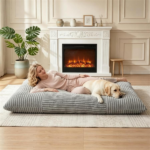 Gray Convertible Corduroy Bean Bag Floor Sofa for Adults, 76.5x55 Inch Sponge Filling Foldable Floor Mattress Guest Bed, Removable Washable Cover Large Lazy Lounger - Image 6