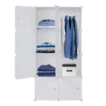 8 Cube Organizer Stackable Plastic Cube Storage Shelves Design Multifunctional Modular Closet Cabinet with Hanging Rod White - Image 2