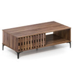 47 Inch Mid-Century Coffee Table with Storage Cabinets & Open Compartment, Walnut Wooden Look Accent Table with Heavy-Duty Metal Legs for Living Room - Image 3
