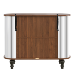 39" Fluted Liquor & Coffee Bar Cabinet with 6 Wine Racks and 3 Glass Holders, Mid-Century Modern Bar Cabinet with A Large Storage Drawer ,4 Hidden Storage Space on the Side , White - Image 14