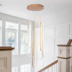 High Ceiling Chandelier Modern LED Ring Pendant Light 3 Color Dimmable Gold Chandeliers Contemporary 157in Hanging Light Fixture with Remote Control for Foyer Entryway Staircase
