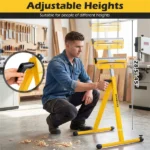 2-Pack Heavy Duty Metal Folding Roller Stand with Edge Guides Portable Woodworking Support - Yellow - Image 8