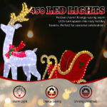 5ft Lighted Christmas Reindeer & Sleigh Outdoor Yard Decoration Set with LED Lights, Red & White - Image 4
