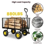 3-in-1 Oversized Steel Garden Cart , 880lbs Pullable Mesh Metal Garden Cart, All-Terrain Utility Cart with Removable Liner & Side Panels & Mesh Tray for Outdoor Lawn, Patio and Landscaping, Black - Image 4