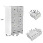25.98"*15.75"*43.7"(L*W*H) 5-Tier 6-Drawer Cabinet Drawer Dresser with Gold Handles White - Image 4