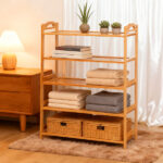 26.38*9.68*37.4in 5-Tier Portable Bamboo Shoe Rack, Natural Wood Color - Image 14
