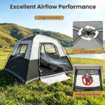 Gray Light-Blocking Outdoor Cabin Tent, Large 9x9ft Interior Windproof Rainfly Tent with Carry Bag Ground Stakes Ropes for Family Group Camping - Image 6