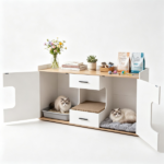 Large Cat Litter Box Enclosure Furniture with Storage Drawers & Built-In Scratching Board, Hidden Cat Washroom Cabinet with Anti-Tipping Kit for Living Room Bedroom - Image 2