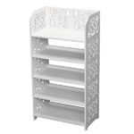 Wood-plastic Board Five Tiers Carved Shoe Rack White A