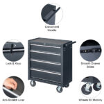 Single-bottom cabinet 4-draw, steel, black 330lb instrument cart, storage room - Image 3