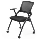 1 Pack Stackable Conference Room Chairs with Wheels, Folding Office Chair with Rebound Back, Padded Seat for Training Room, Guest, Reception, Event, Capacity 350lbs, Black - Image 2