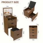 3-in-1 Vanity Desk with Lighted Mirror & Stool, Flip Top Makeup Dressing Table, Compact Storage for Bedroom, Bathroom, Dressing Room(18.9"L, Walnut) - Image 3