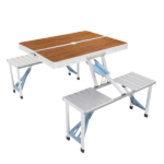 Same Code 44641025 136*85.5*67cm 50kg Aluminum Alloy Table And Chair One Piece Camping One Piece Table And Chair Wood Grain Color - Image 2