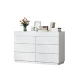 White embossed P2 12mm particleboard with melamine veneer, 120*40*85.5cm, six-drawer cabinet with mirror - Image 4
