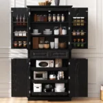K&K 71" Tall Kitchen Pantry Cabinet with 3 Pull Out Cabinet Organizers, Farmhouse Embossed Texture Storage Cabinet with 6 Door Shelves, 2 Drawers, Freestanding Cupboard for Kitchen, Dining Room Black - Image 15