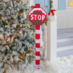 Lighted STOP Sign Christmas Yard Decorations, Pre-lit Road Sign SANTA STOP HERE with 70 LED White Lights and Stakes for Xmas Outdoor Holiday Indoor Decor Lighted Holiday Displays - Image 4
