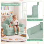 2-in-1 Flip Open Kids Sofa Lounger, Teddy Fleece Toddler Couch with Carry Handle for Ages 3+ (Green) - Image 5