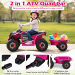 2 in 1 Kids Ride On ATV with Removable Trailer, 6V Electric Quad for Toddlers Ages 3+ Rose Red - Image 7