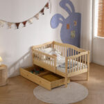 Vertical Fence Wood Painted Pine Toddler Bed with Bottom Drawer and Side Car Bed - Image 28