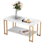 Same Code 35647920 (106 x 50 x 48cm) Simple Double-layer Golden Iron Pipe Marble PVC Coffee Table Rectangular - Image 20