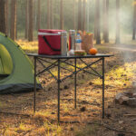 Black 28" Foldable Camping Table with Aluminum Top, 150 lbs Capacity Portable Picnic Table with Carry Bag - Image 8