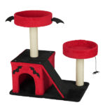 26" Gothic Cat Tree, Cat Tower with Spacious Cat Condo, 2 Padded Perches, Spider Toy, Scratching Posts, Scratching Ladder for Large Cats, Red & Black